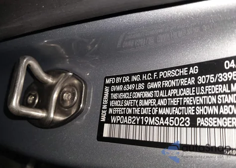 2021 Porsche Taycan 4S z USA, uszkodzony, nr VIN WP0AB2Y19MSA45023